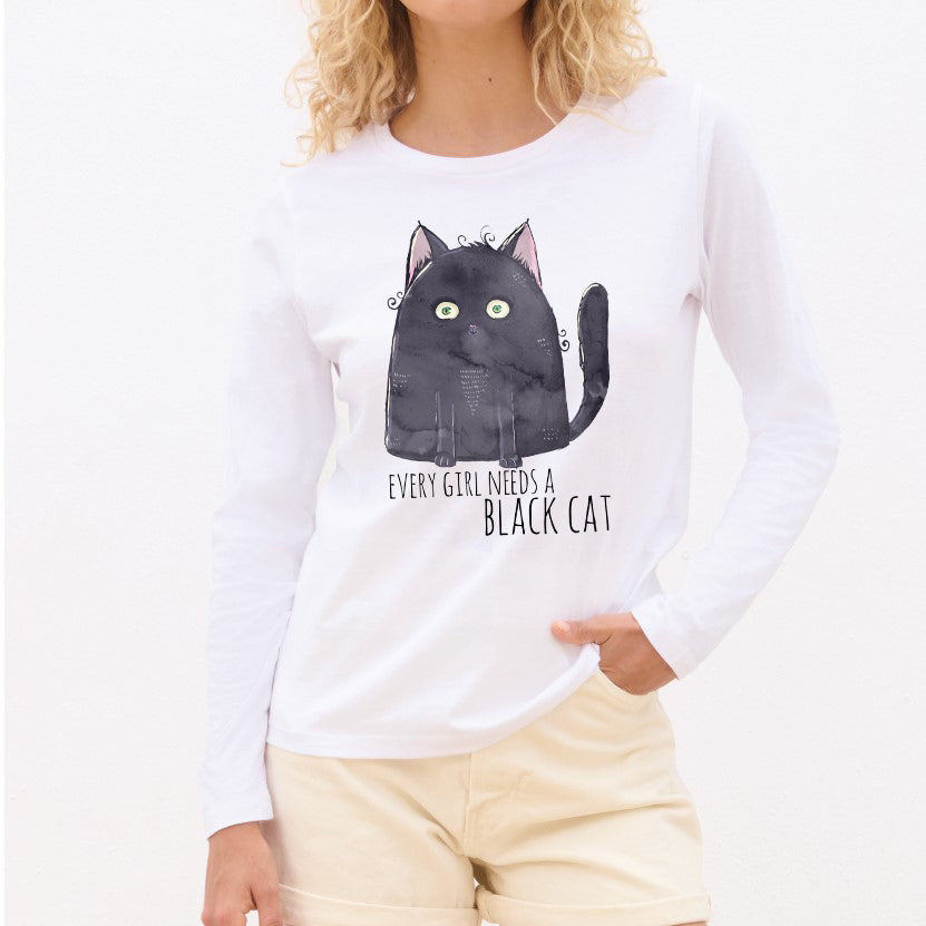 Every girl needs black cat - Pamučna majica dugi rukavi
