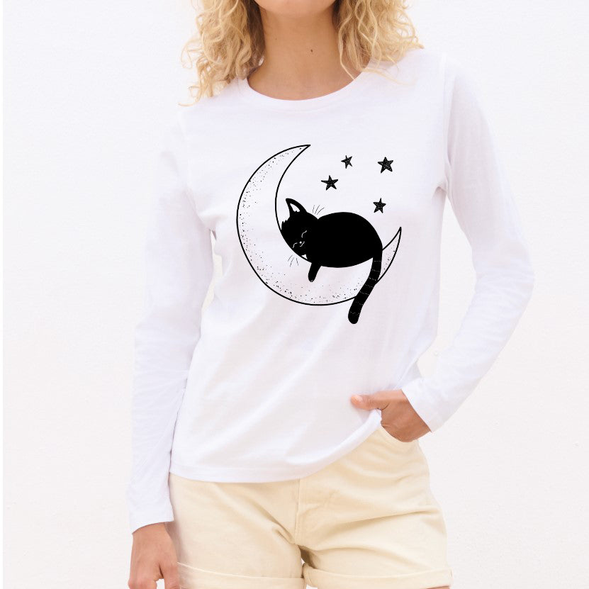 Cat and moon - Pamučna majica dugi rukavi