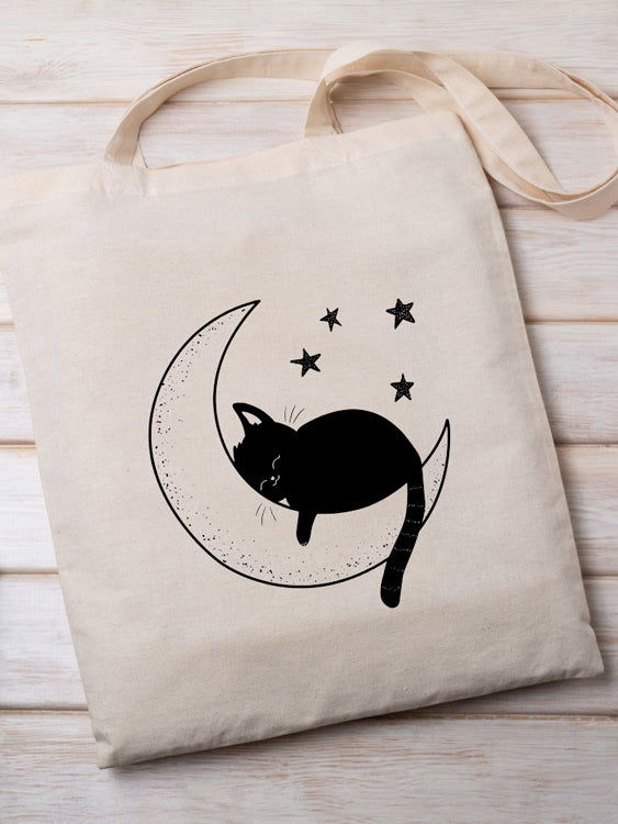 Cat and moon - Platnena torba