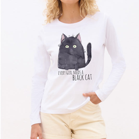 Every girl needs black cat - Pamučna majica dugi rukavi